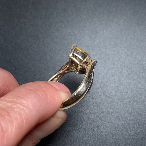 Sterling Silver 925 Pear Shape Yellow CZ Traditional Three Stone Ring, Size 9.75 - Picture 10 of 16